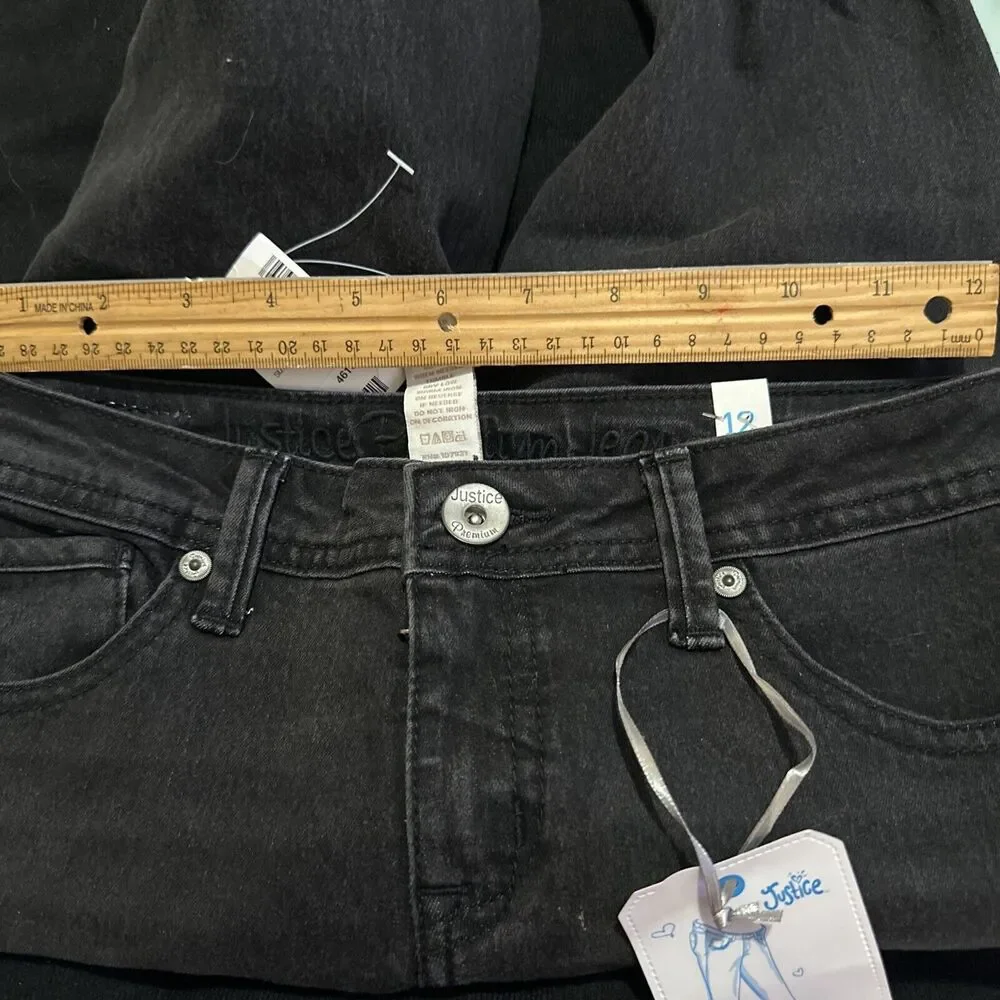 Justice‎ Sz12r Black Denim Jeans Super Skinny Girls Teens